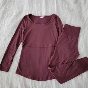 Kindred Bravely Jane Nursing Pajama Set in Burgundy Plum, Size M